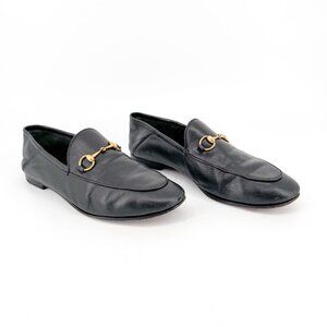 Gucci Brixton Horsebit Flat Loafers Black Leather Size 39 US 9 Women Jordaan
